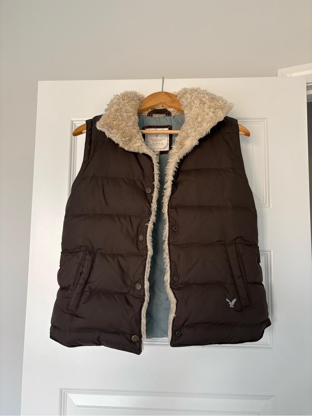 Y2K 90s Fur Lined American Eagle Chocolate Brown Vest Women's Size Medium